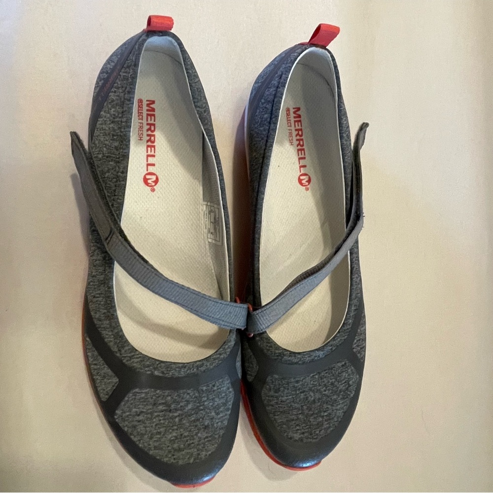Merrell Shoes Gray Ceylon Mary-Jane Comfort Monument/Red Women's Size 8.5